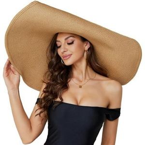 Khaki Straw Hat Trendy Wide Brim Floppy Large Oversized Visor Hat Cap Beach